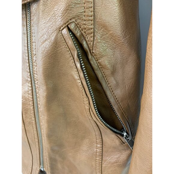 NWT LA Coalition Brown Faux Leather Coat Fox Fur Trim Hood Size S NWT RDD10672 - Picture 9 of 11